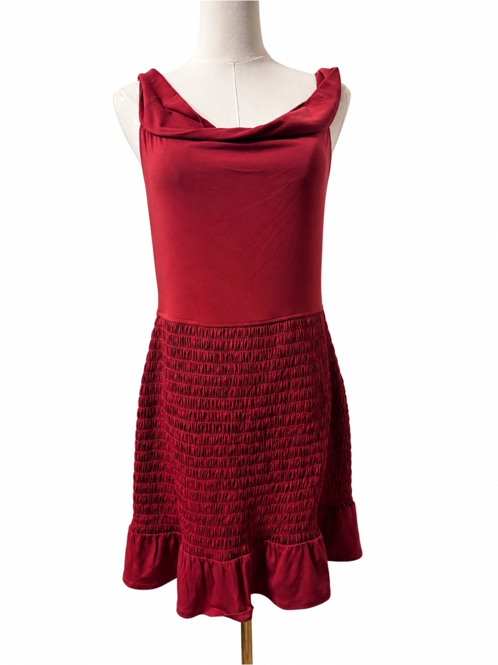 BCBGeneration Wine Red Rust Cowl-Neck Smocked Mini Dress